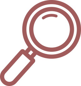 Line drawing icon of a magnifying glass.